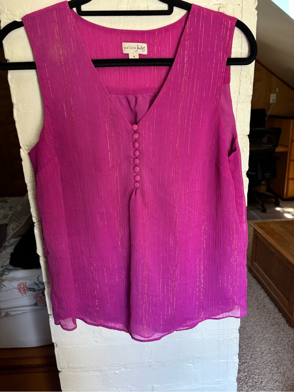 Maison Jules Magenta Sleeveless V-Neck Button-Front Camisole